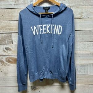 Rachel Zoe Sweater Womens XL‎ Blue Weekend Spellout Long Sleeve Hoodie